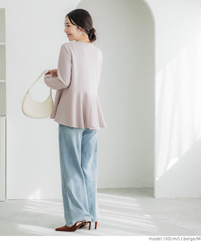 Embossed flared hem long sleeve top