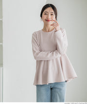 Embossed flared hem long sleeve top
