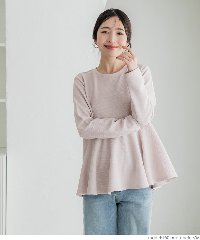 Embossed flared hem long sleeve top
