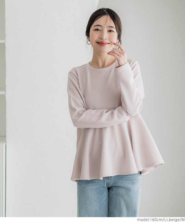 Embossed flared hem long sleeve top