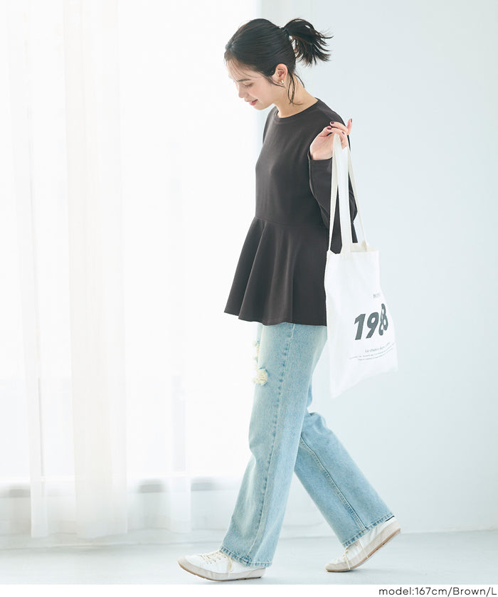 Embossed flared hem long sleeve top