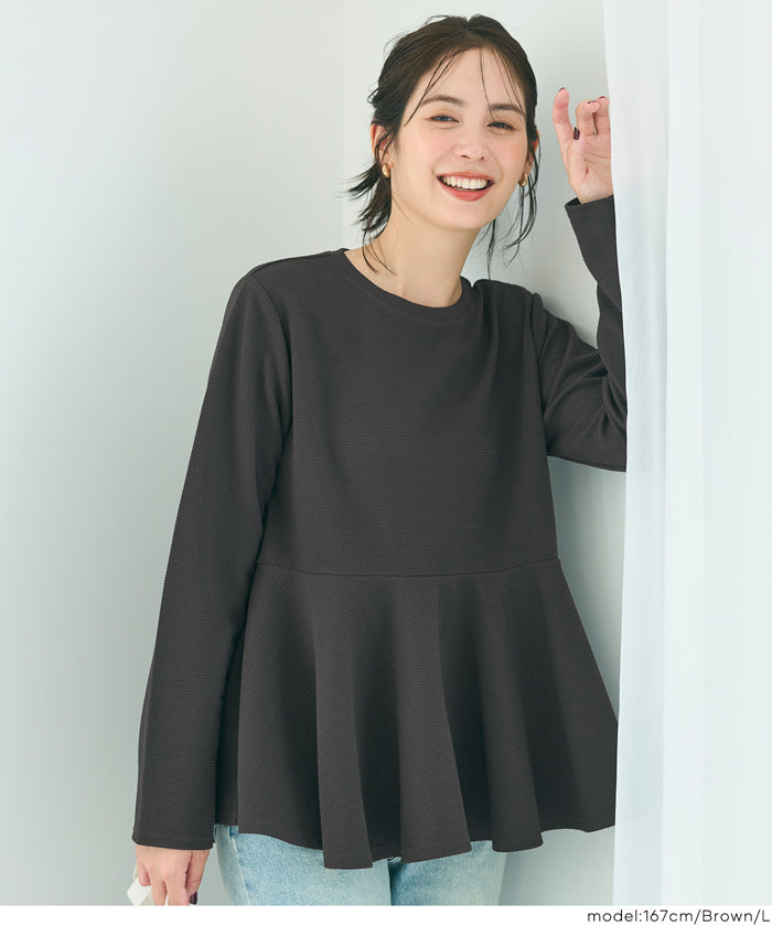 Embossed flared hem long sleeve top