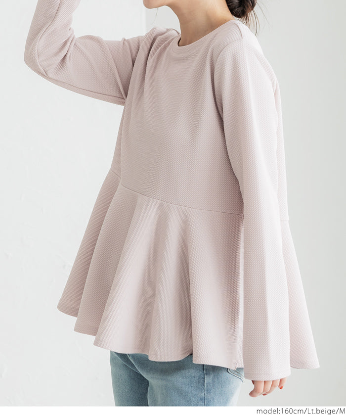 Embossed flared hem long sleeve top