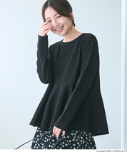 Embossed flared hem long sleeve top