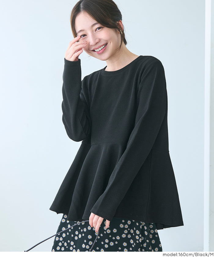 Embossed flared hem long sleeve top