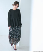 Embossed flared hem long sleeve top