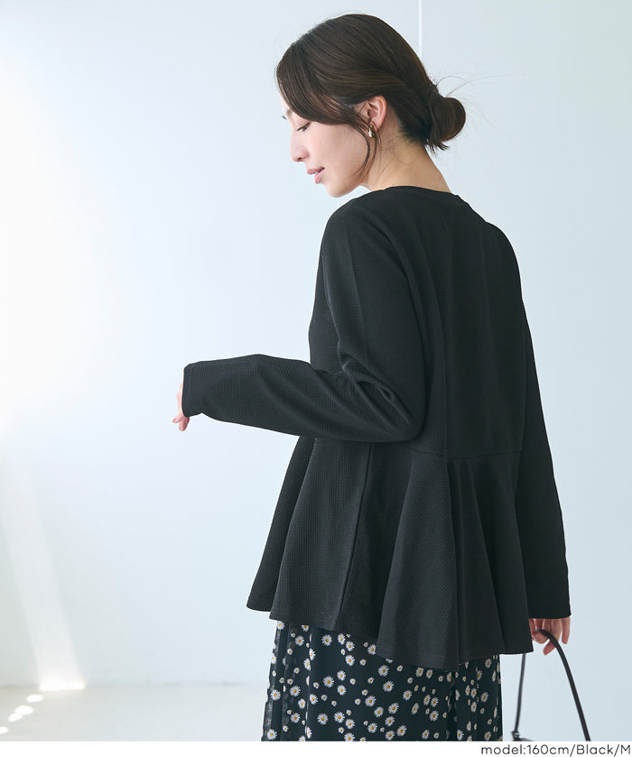 Embossed flared hem long sleeve top