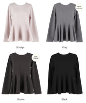 Embossed flared hem long sleeve top