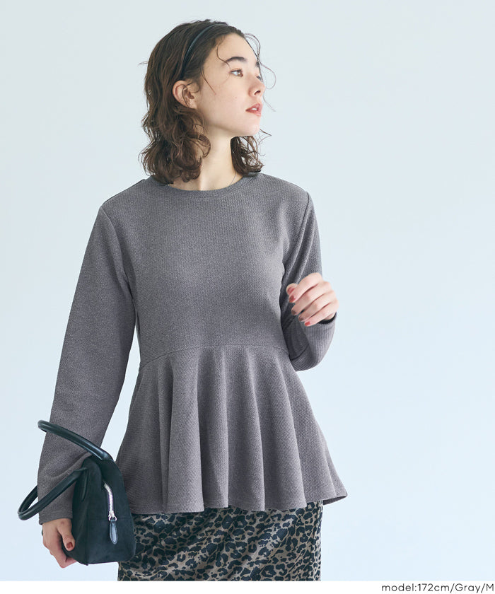 Embossed flared hem long sleeve top