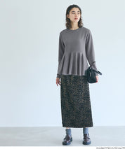 Embossed flared hem long sleeve top