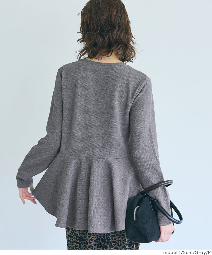 Embossed flared hem long sleeve top