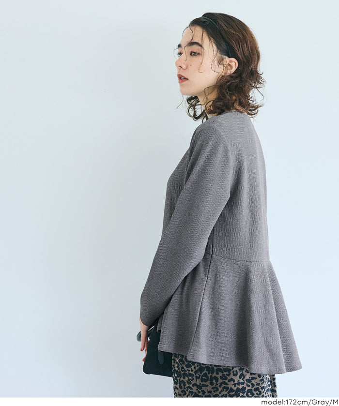 Embossed flared hem long sleeve top