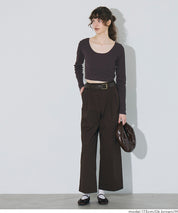 基礎短版2way領口螺紋長袖上衣