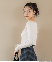 基礎短版2way領口螺紋長袖上衣