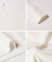 基礎短版2way領口螺紋長袖上衣