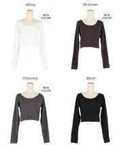 基礎短版2way領口螺紋長袖上衣