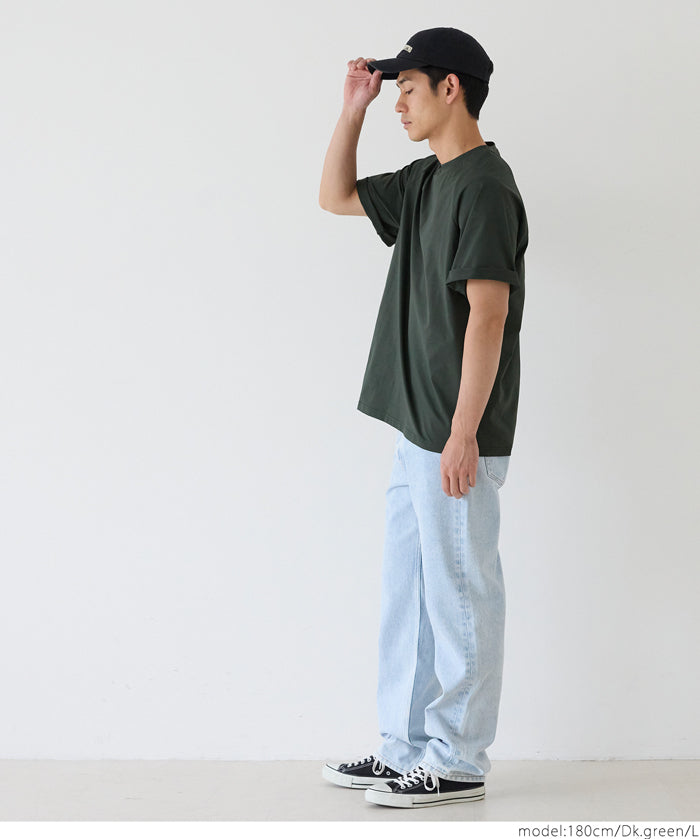 Men's simple drop shoulder round neck solid color short-sleeved T-shirt unisex