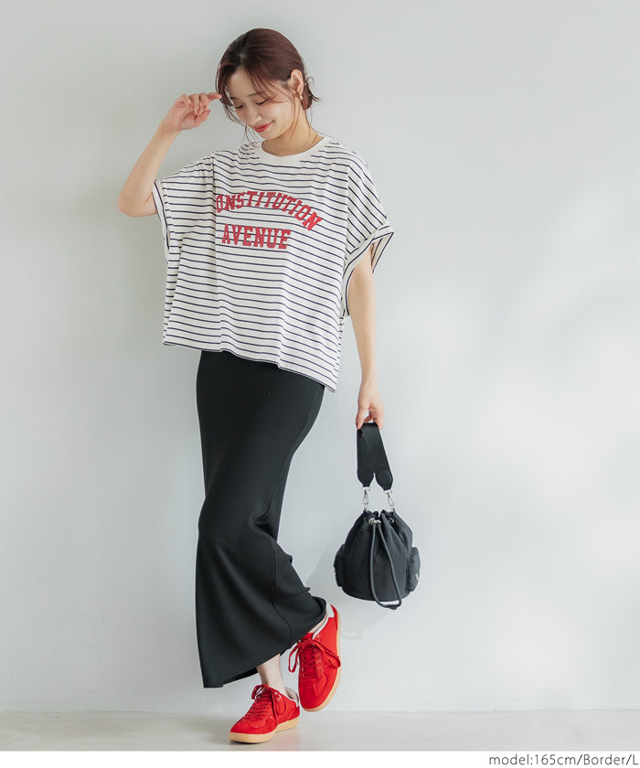 Cropped Logo T-Shirt with Rolled Sleeves