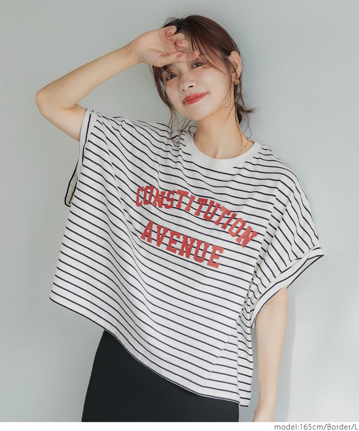 Cropped Logo T-Shirt with Rolled Sleeves