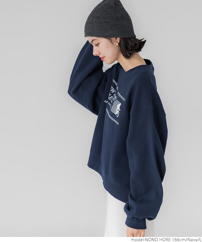 Bulky brushed lining college sweat top