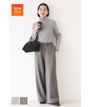 Brushed ribbed wide pants