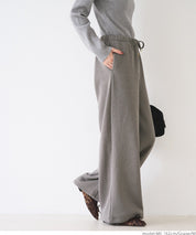 Brushed ribbed wide pants