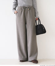 Brushed ribbed wide pants