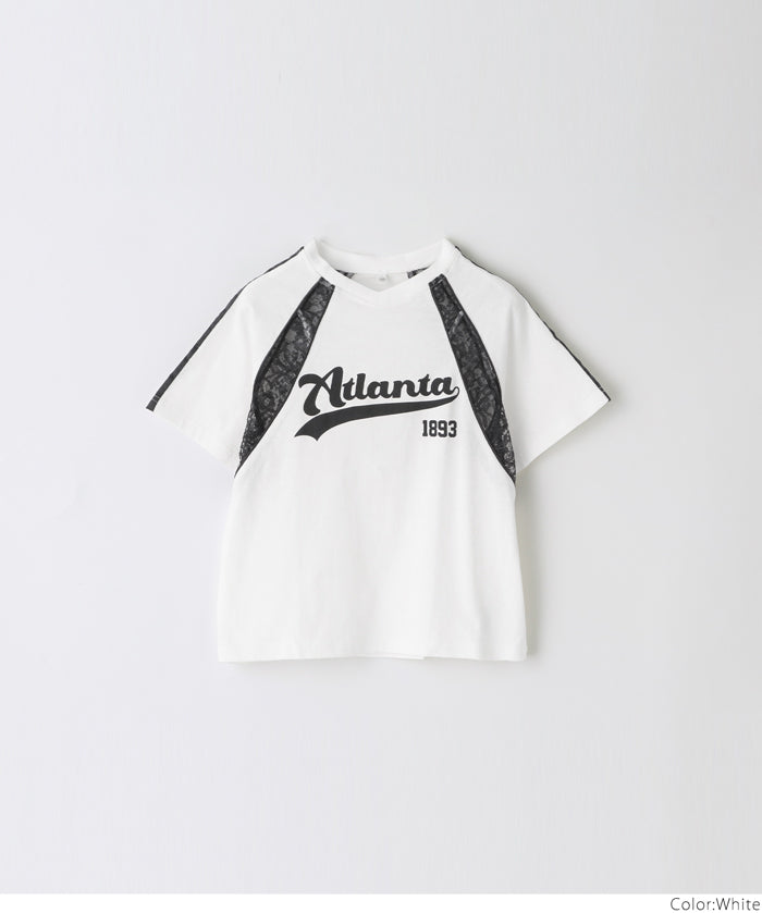 Children's lace panel sports style short-sleeved top