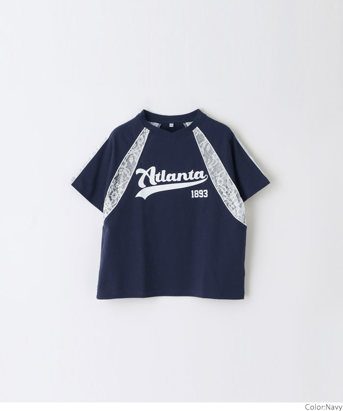 Children's lace panel sports style short-sleeved top