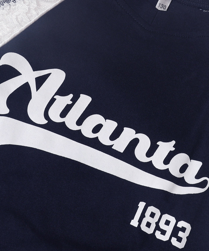 Children's lace panel sports style short-sleeved top