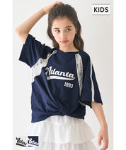 Children's lace panel sports style short-sleeved top