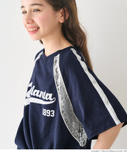 Children's lace panel sports style short-sleeved top