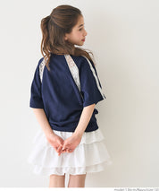 Children's lace panel sports style short-sleeved top