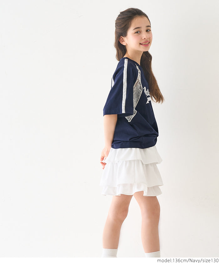 Children's lace panel sports style short-sleeved top