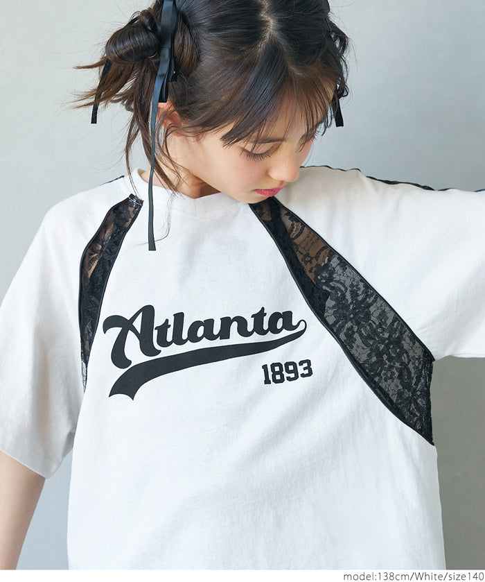 Children's lace panel sports style short-sleeved top