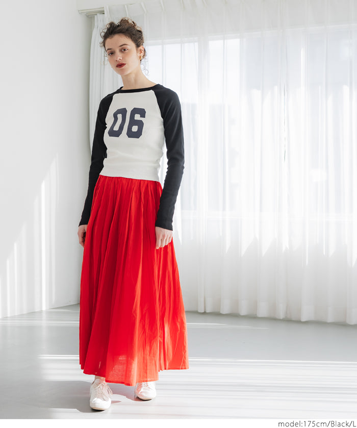 Urban sports style ribbed spring and summer long-sleeved top