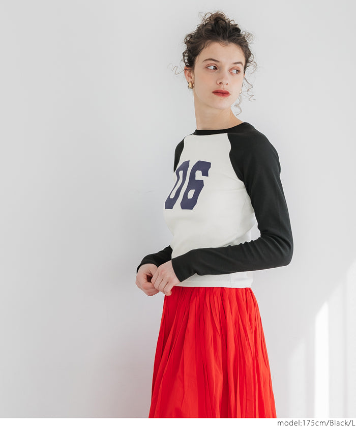 Urban sports style ribbed spring and summer long-sleeved top