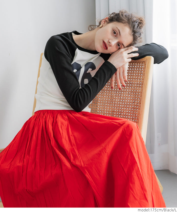 Urban sports style ribbed spring and summer long-sleeved top