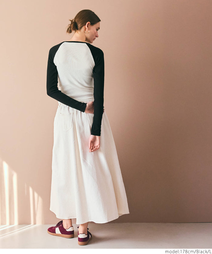 Urban sports style ribbed spring and summer long-sleeved top