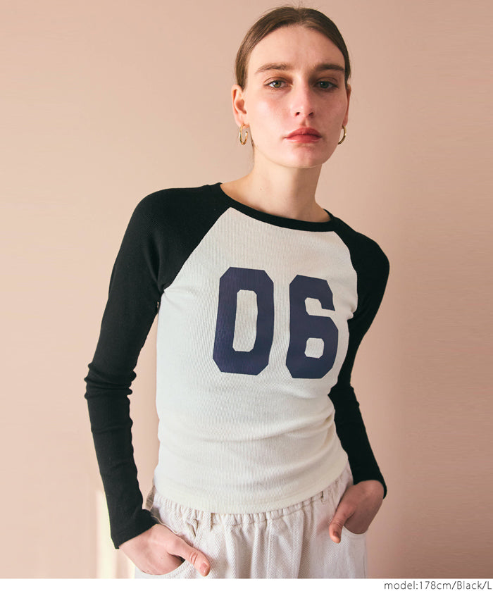 Urban sports style ribbed spring and summer long-sleeved top