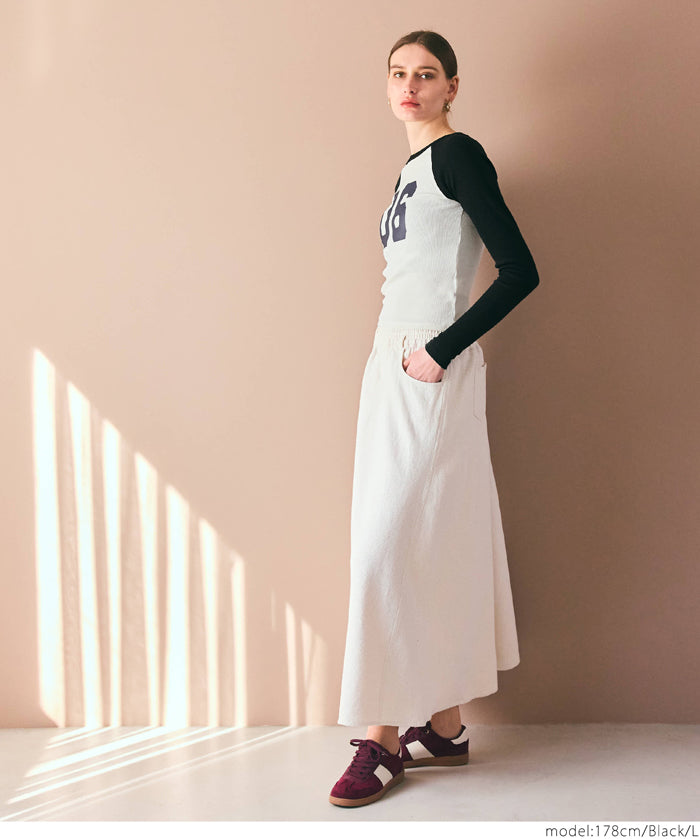 Urban sports style ribbed spring and summer long-sleeved top