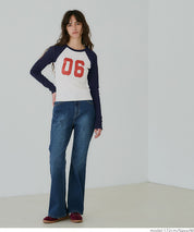 Urban sports style ribbed spring and summer long-sleeved top