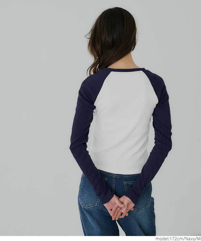 Urban sports style ribbed spring and summer long-sleeved top