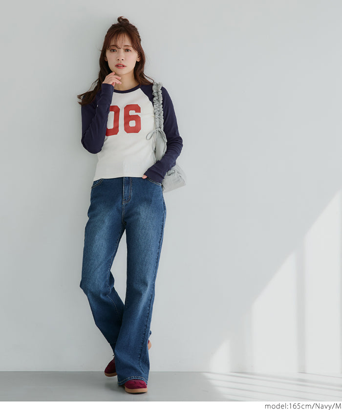 Urban sports style ribbed spring and summer long-sleeved top