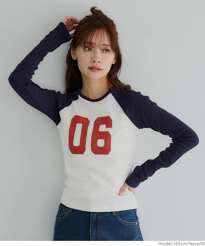 Urban sports style ribbed spring and summer long-sleeved top