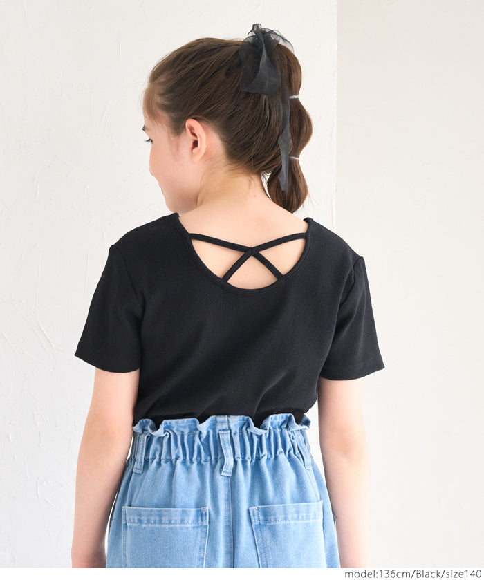 Kids Ribbed Back Cross Short Sleeve Top