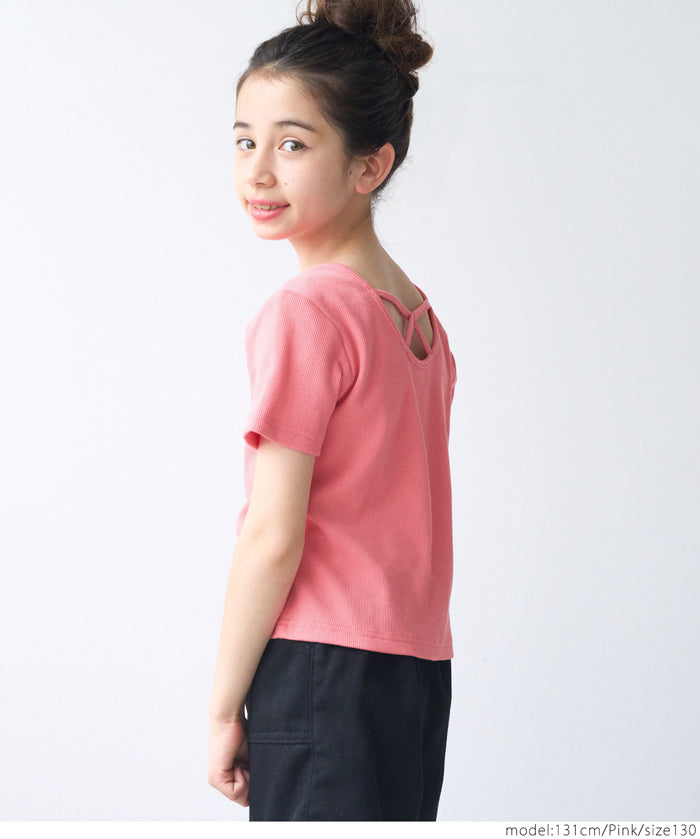 Kids Ribbed Back Cross Short Sleeve Top