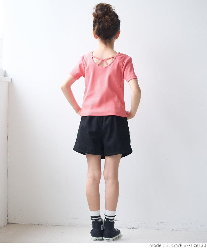 Kids Ribbed Back Cross Short Sleeve Top