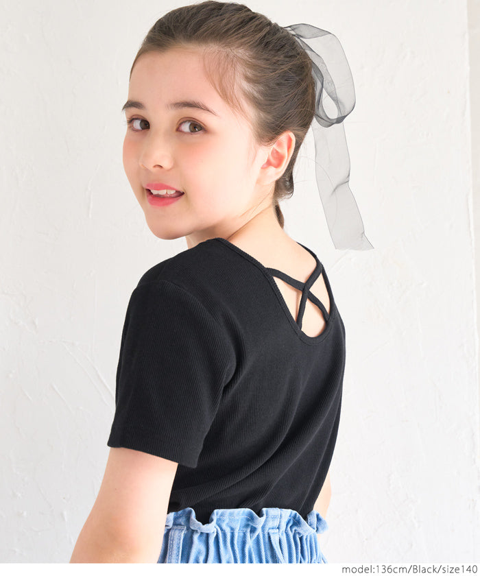 Kids Ribbed Back Cross Short Sleeve Top