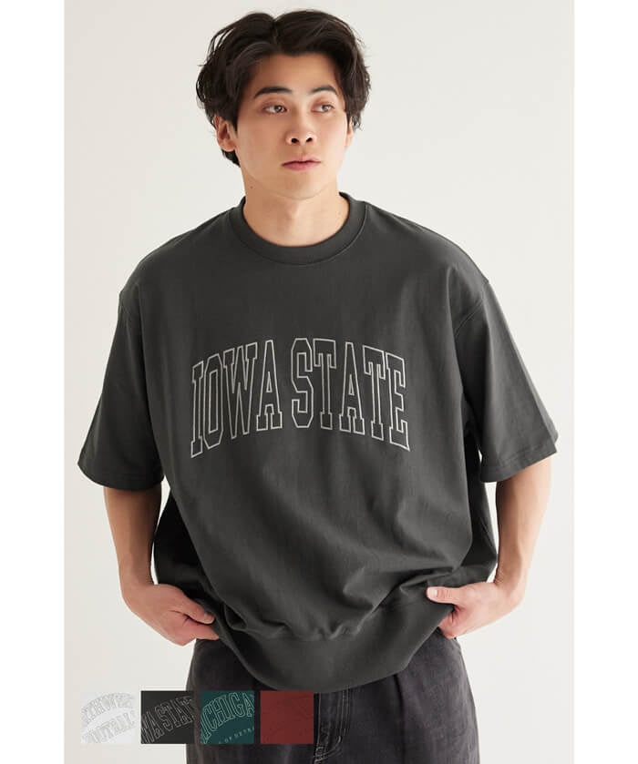 Men's round neck short-sleeved sweatshirt with English words embroidery